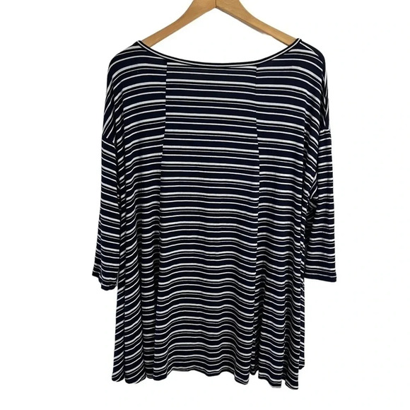 Roamans Striped Stretch Knit Top 18 20 Navy Blue White Casual Comfort Pullover - Picture 2 of 5